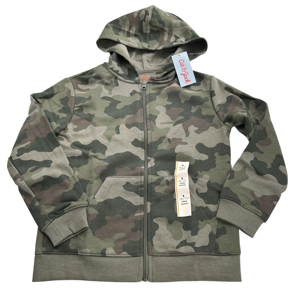 Cat & Jack Boys Camouflage Hoodie Sweatshirt S (6/7) Recycled Polyester NWT Camo